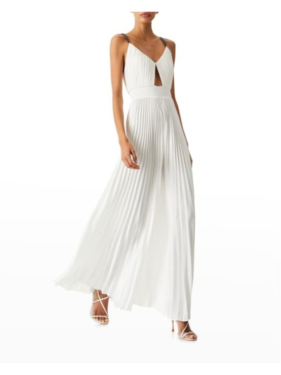 Alice + Olivia Pants - Women's Alice + Olivia Pleated Cutout Jumpsuit in Off White, Size 2